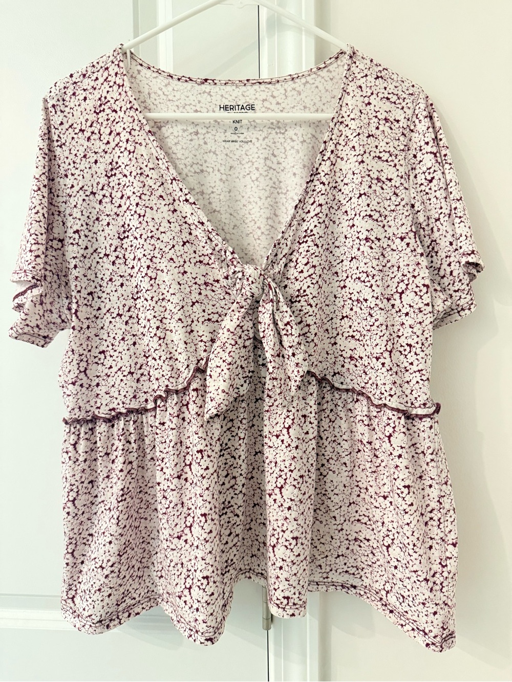 Torrid Heritage Cream and Pink Floral Tie-Front Babydoll Top, size L, 12